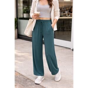 Lou & Grey NWT Teal Wide Leg Drawstring Lounge Pants Size L 30” Inseam